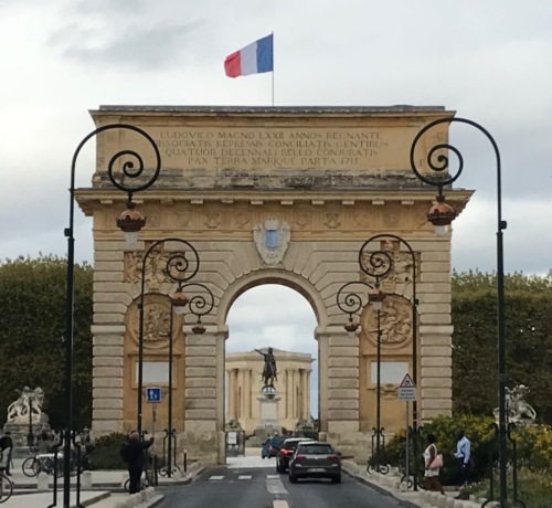 Porte du Peyrou., end of Rue Foch with its typical 19th-century architecture
